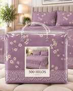Juego de Sábanas 500 Hilos 2 plazas - Sakura Lavanda 4 Piezas