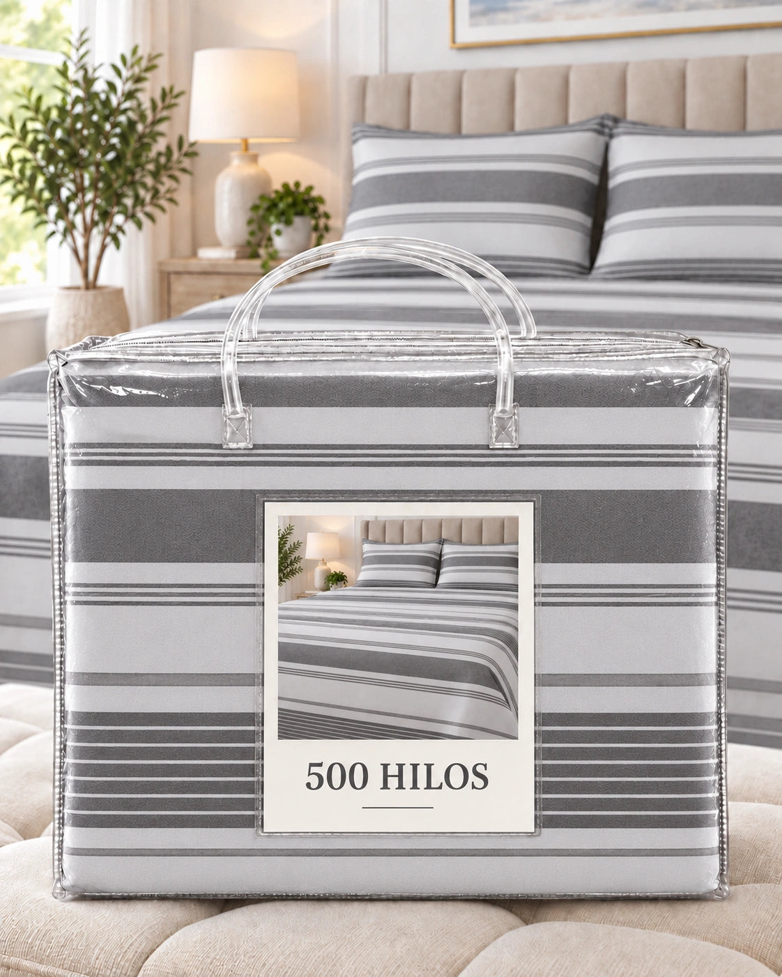 Juego de Sábanas 500 Hilos 2 plazas - Oxford Grey 4 Piezas