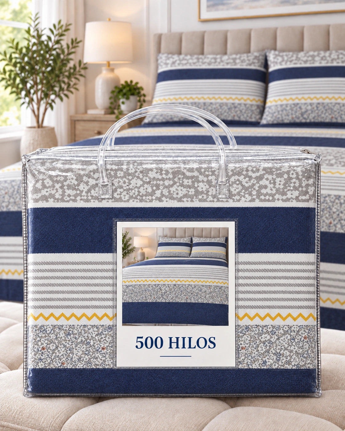 Juego de Sábanas 500 Hilos 2 plazas - Oxford Navy 4 Piezas