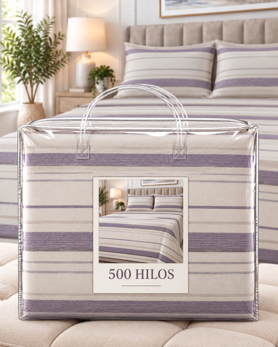 Juego de Sábanas 500 Hilos 2 plazas - Linen Mauve 4 Piezas