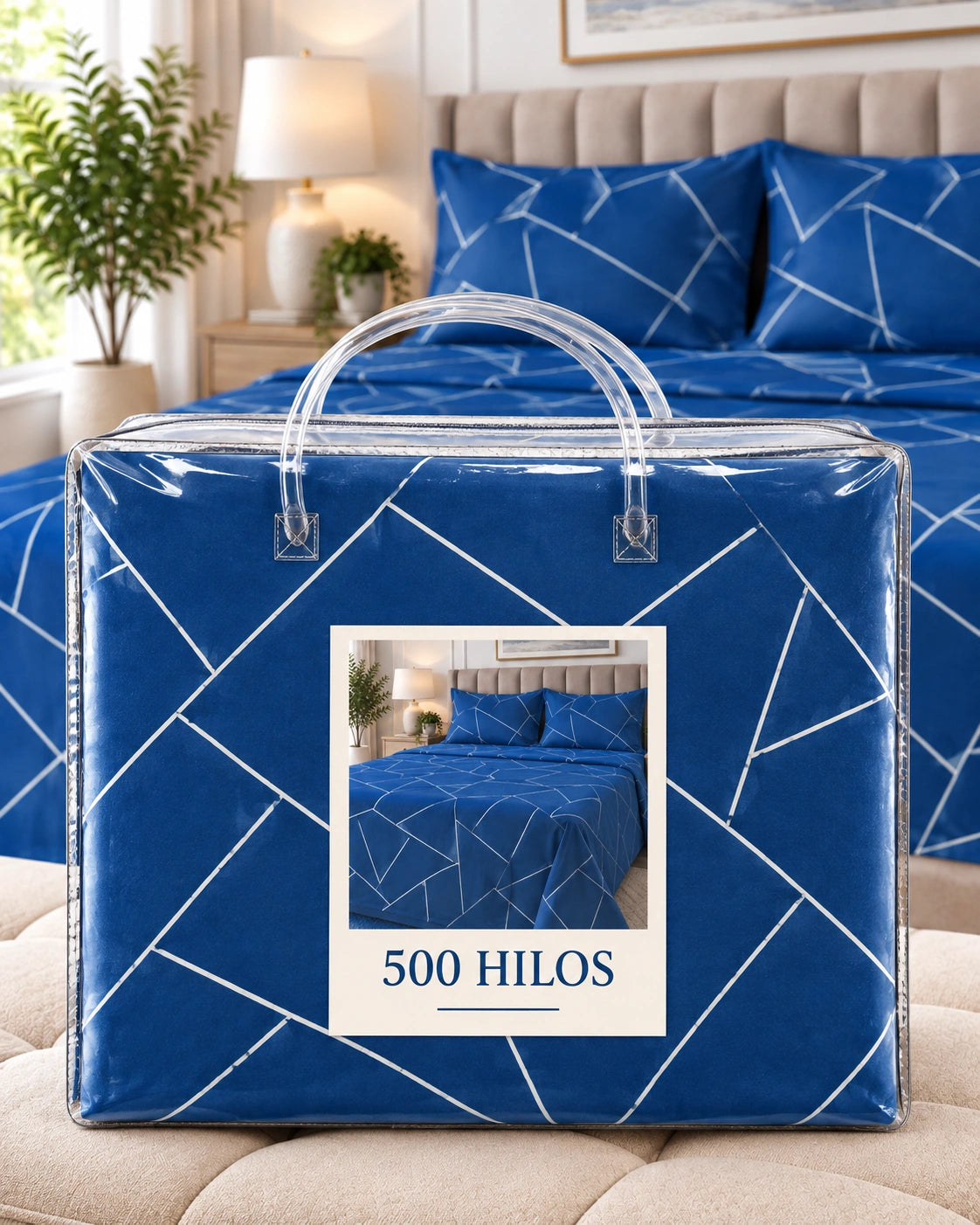 Juego de Sábanas 500 Hilos 2 plazas - Cobalt Geo 4 Piezas