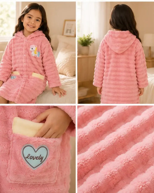 Bata Infantil de Microfibra con Gorro Rosada