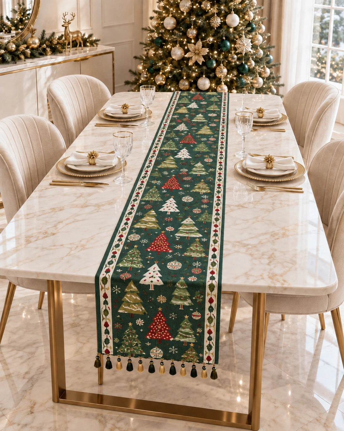 Camino de Mesa Navideño Christmas Forest – Verde