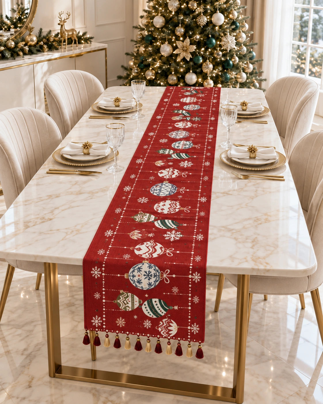 Camino de Mesa Navideño Christmas Ornaments – Rojo