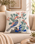 Cojín Decorativo Bordado Modelo Alondra – Diseño Ave y Flores
