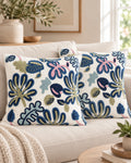 Cojín Decorativo Bordado Modelo Capri – Diseño Floral Azul