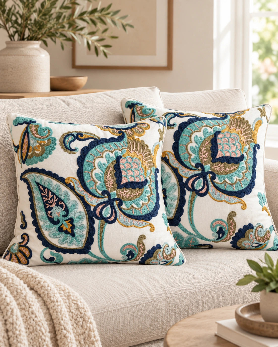 Cojín Decorativo Bordado Modelo Jaipur – Diseño Floral Multicolor