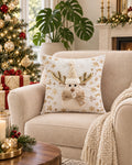 Cojín Decorativo Navideño Reno Champagne – Blanco y Dorado