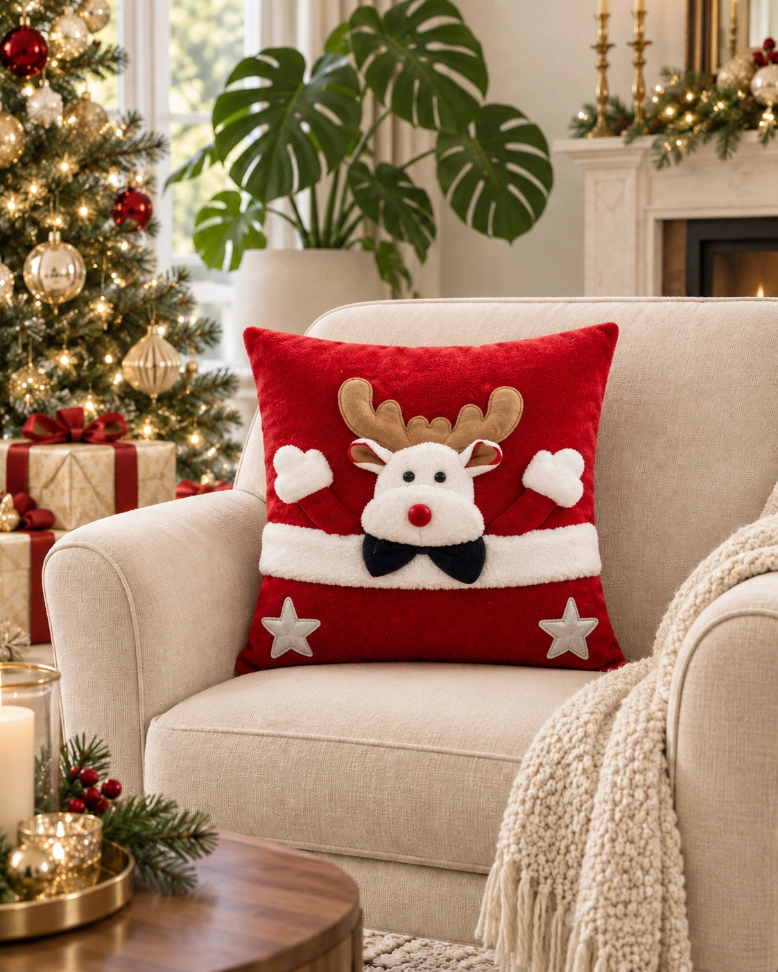 Cojín Decorativo Navideño Reno Classic – Rojo