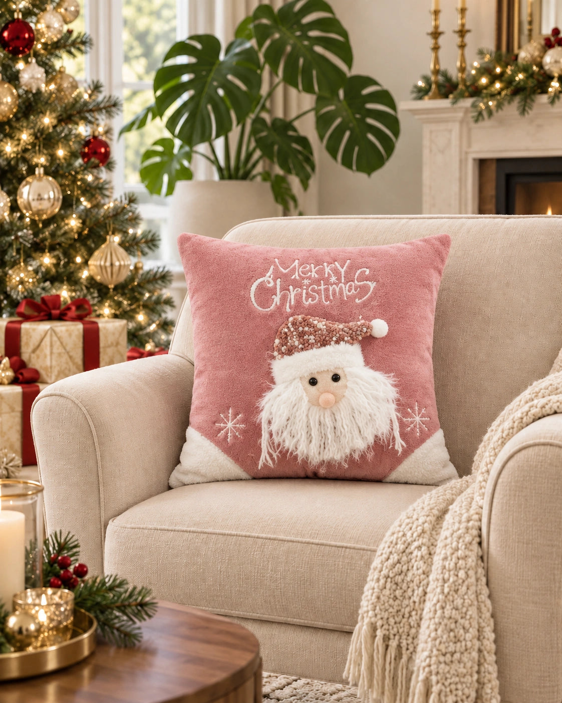 Cojín Decorativo Navideño Santa Blush – Rosado