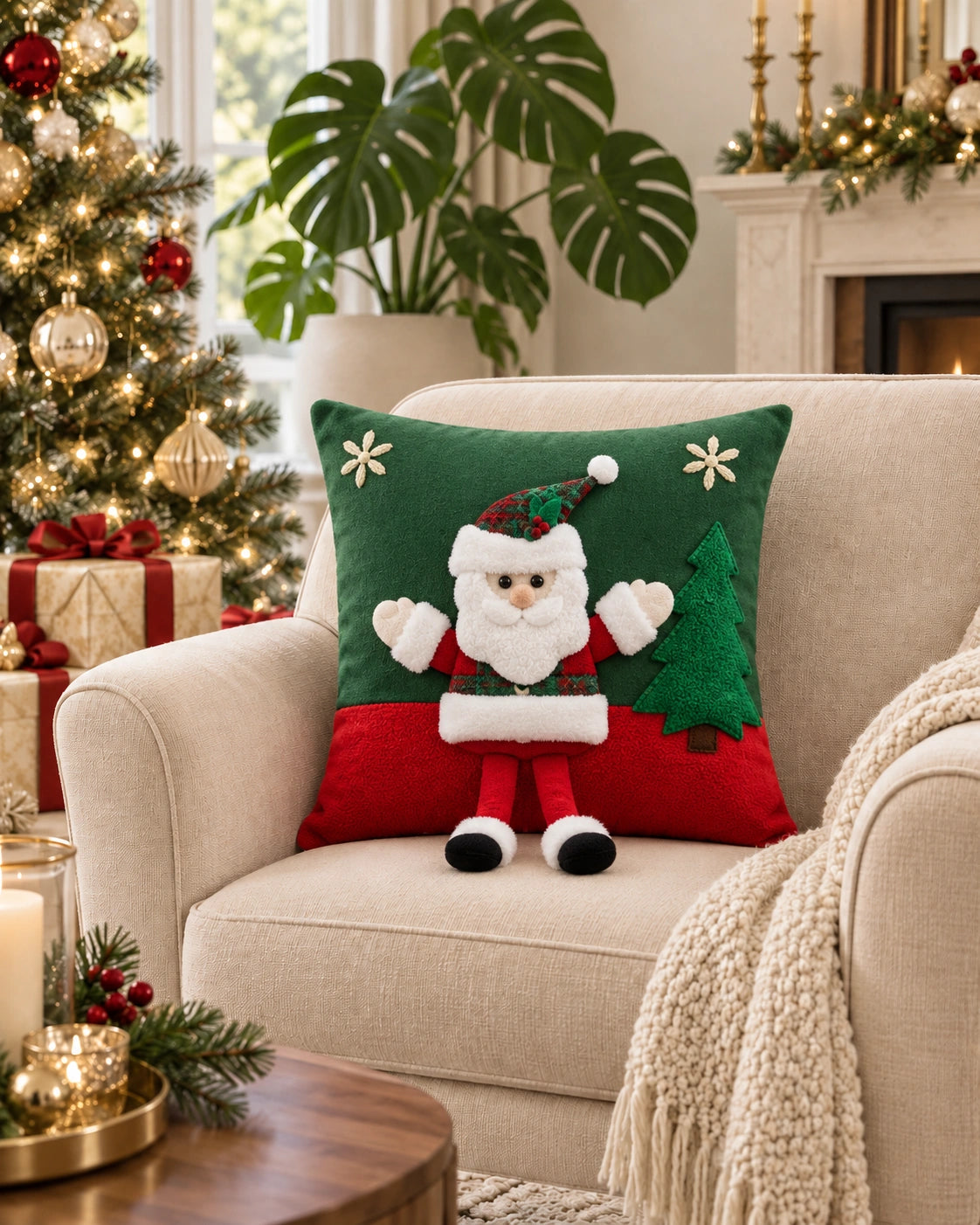 Cojín Decorativo Navideño Santa Forest – Verde y Rojo