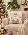 Cojín Decorativo Navideño Santa Lumière – Blanco y Dorado