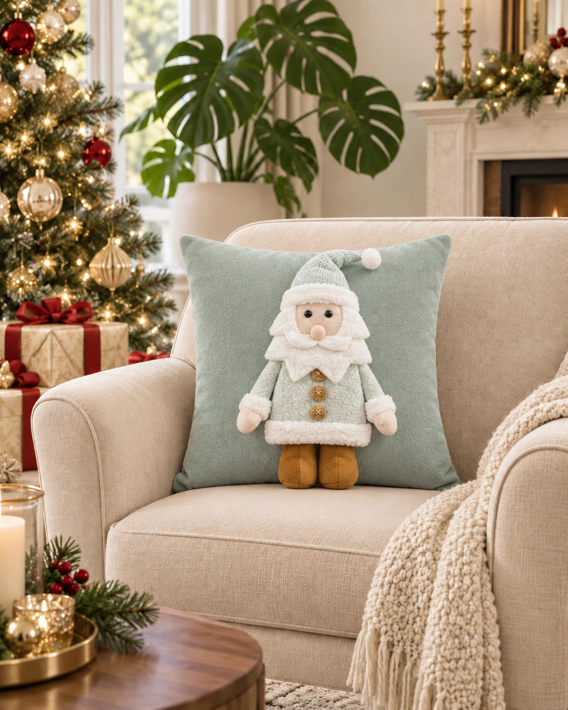 Cojín Decorativo Navideño Santa Nordic Mint – Verde Suave