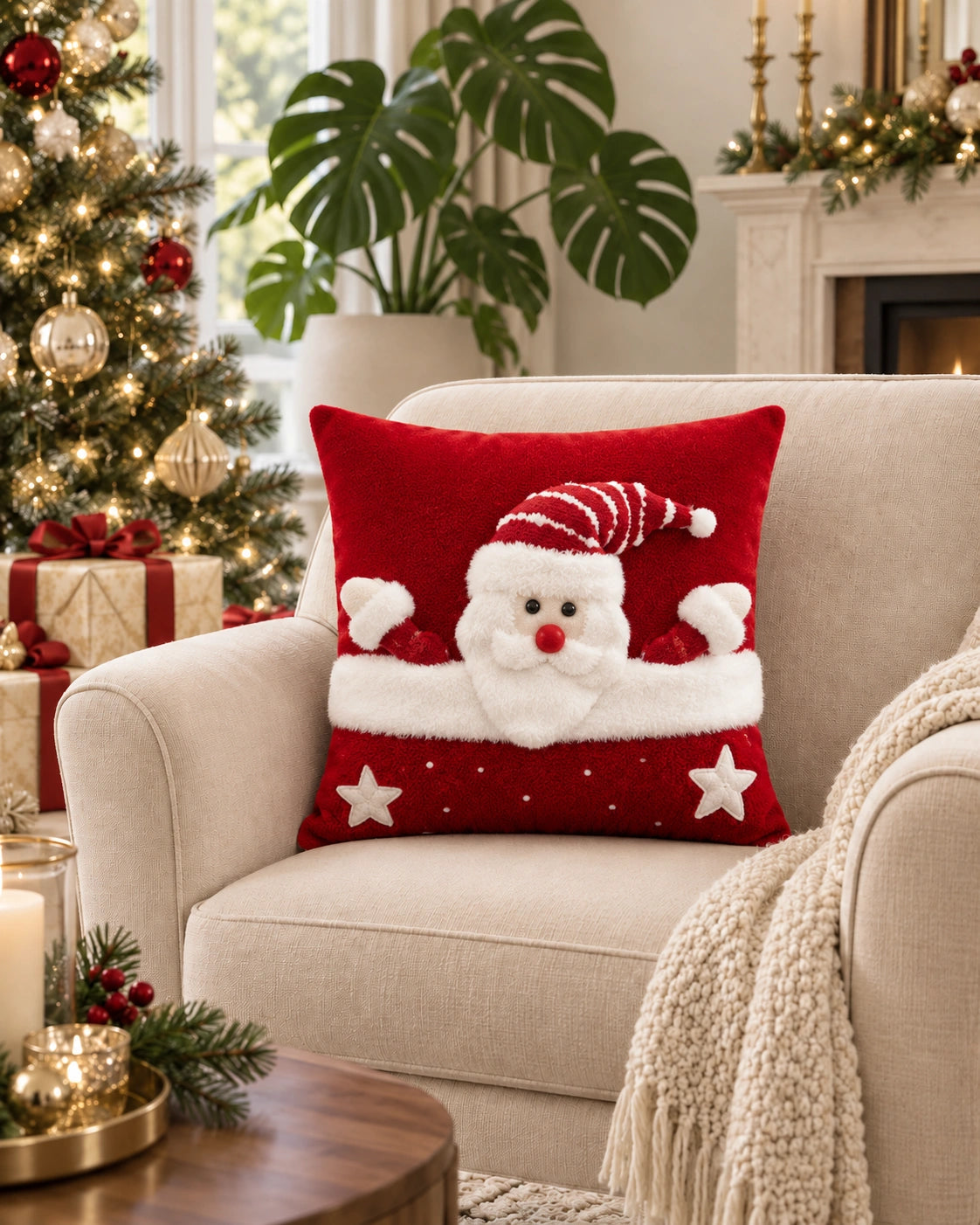 Cojín Decorativo Navideño Santa Star – Rojo