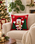 Cojín Decorativo Navideño Snowman Forest – Rojo y Verde
