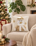 Cojín Decorativo Navideño Snowman Gold – Blanco y Dorado