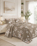 Juego de Sábanas 500 Hilos Taupe Floral 4 Piezas