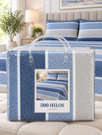 Juego de Sábanas 500 Hilos 2 plazas diseño - Costa Azul 4 Piezas
