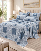 Juego de Sábanas 300 hilos Estampadas Suaves Azulejo Azul