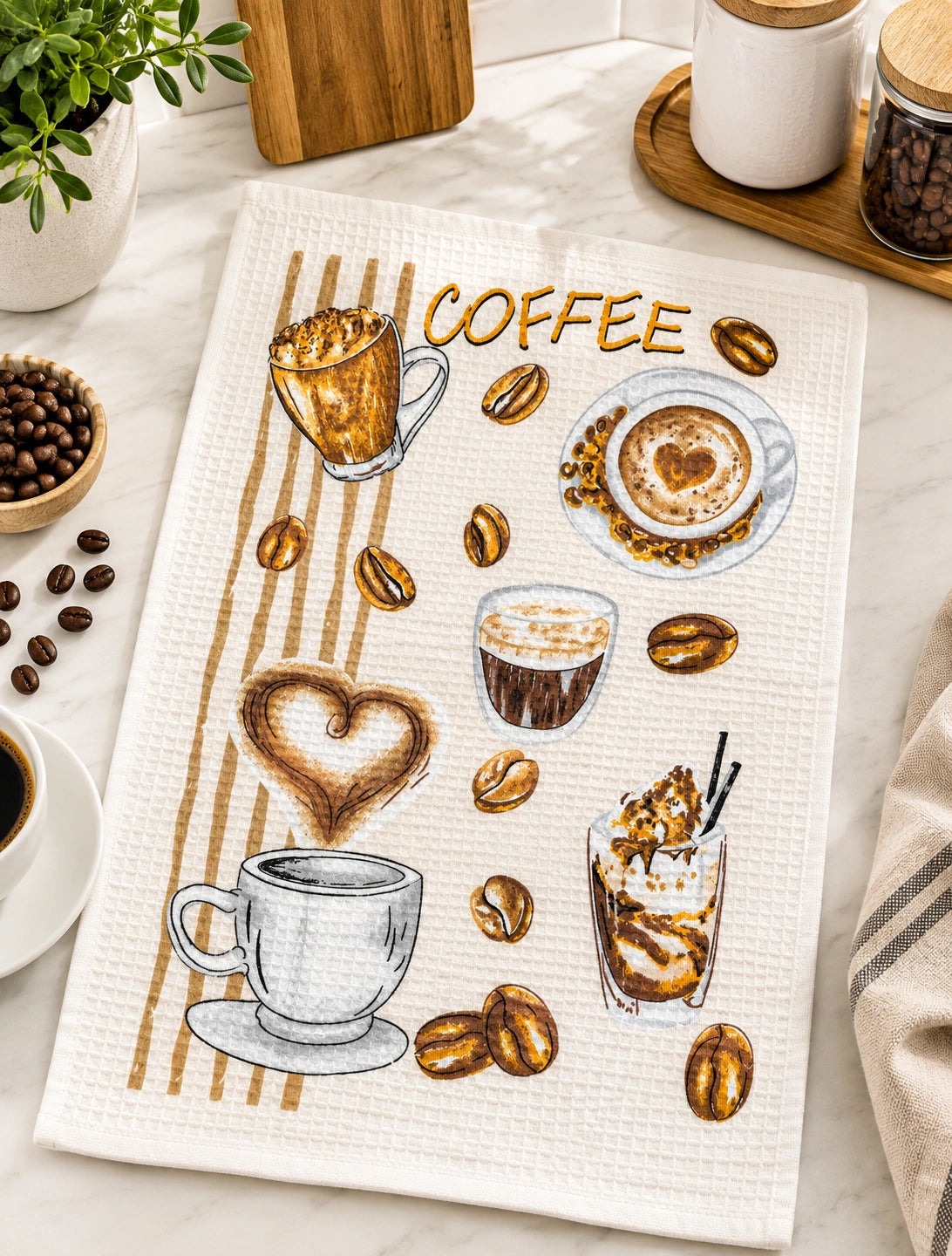 Paño de Cocina 100% Algodón Ultra Absorbente – Diseño Coffee Barista
