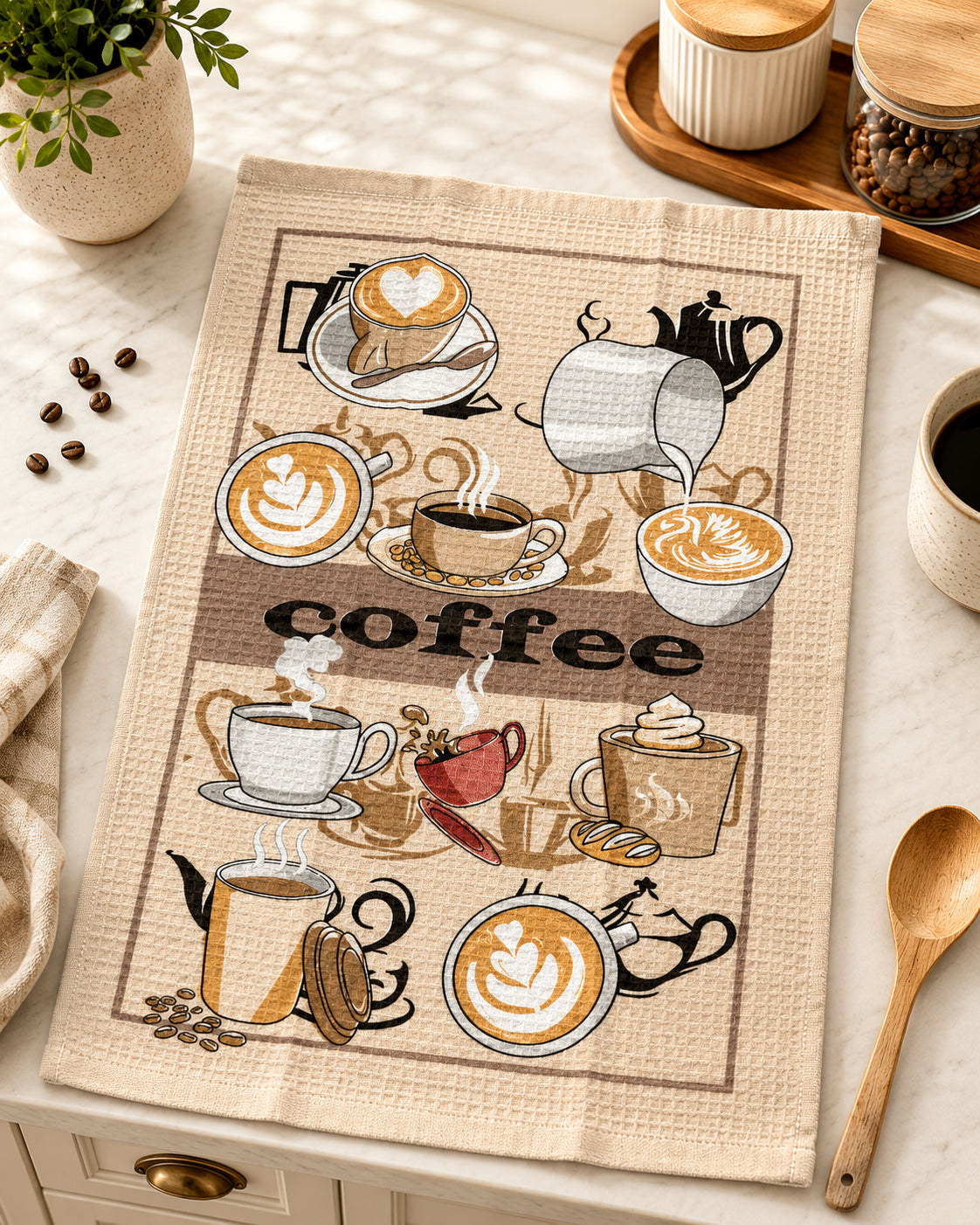 Paño de Cocina 100% Algodón Ultra Absorbente – Diseño Coffee Barista