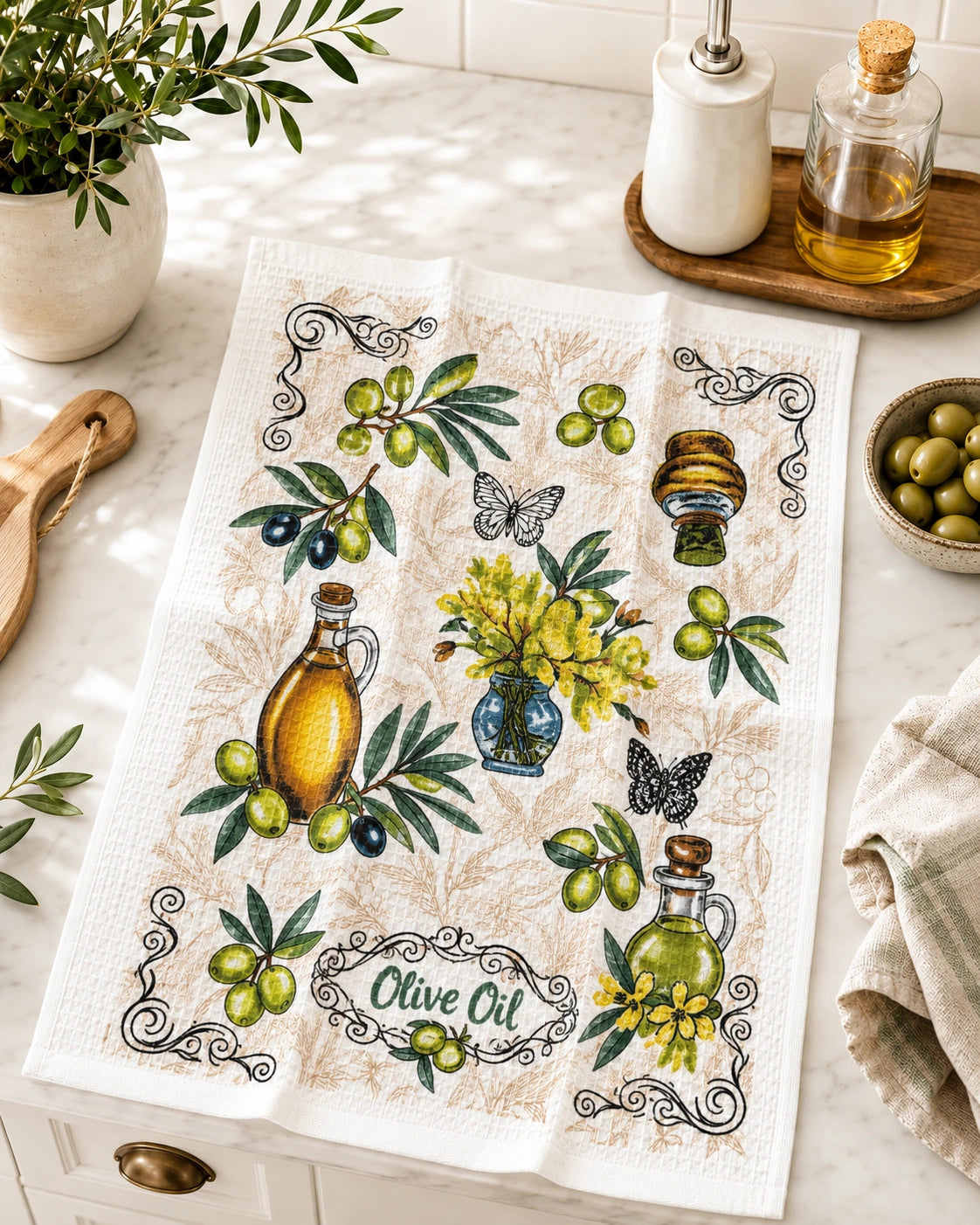 Paño de Cocina 100% Algodón Ultra Absorbente – Diseño Olivas