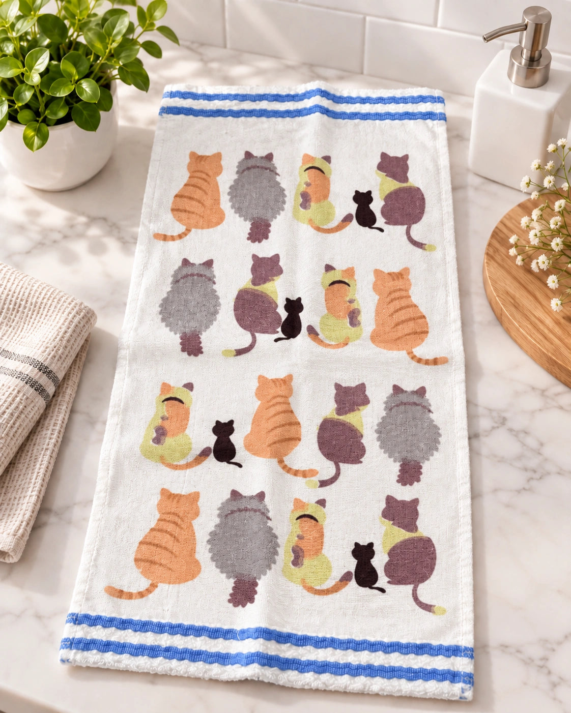 Paño de Cocina 100% Algodón Ultra Absorbente – Diseño Gatitos de Espalda