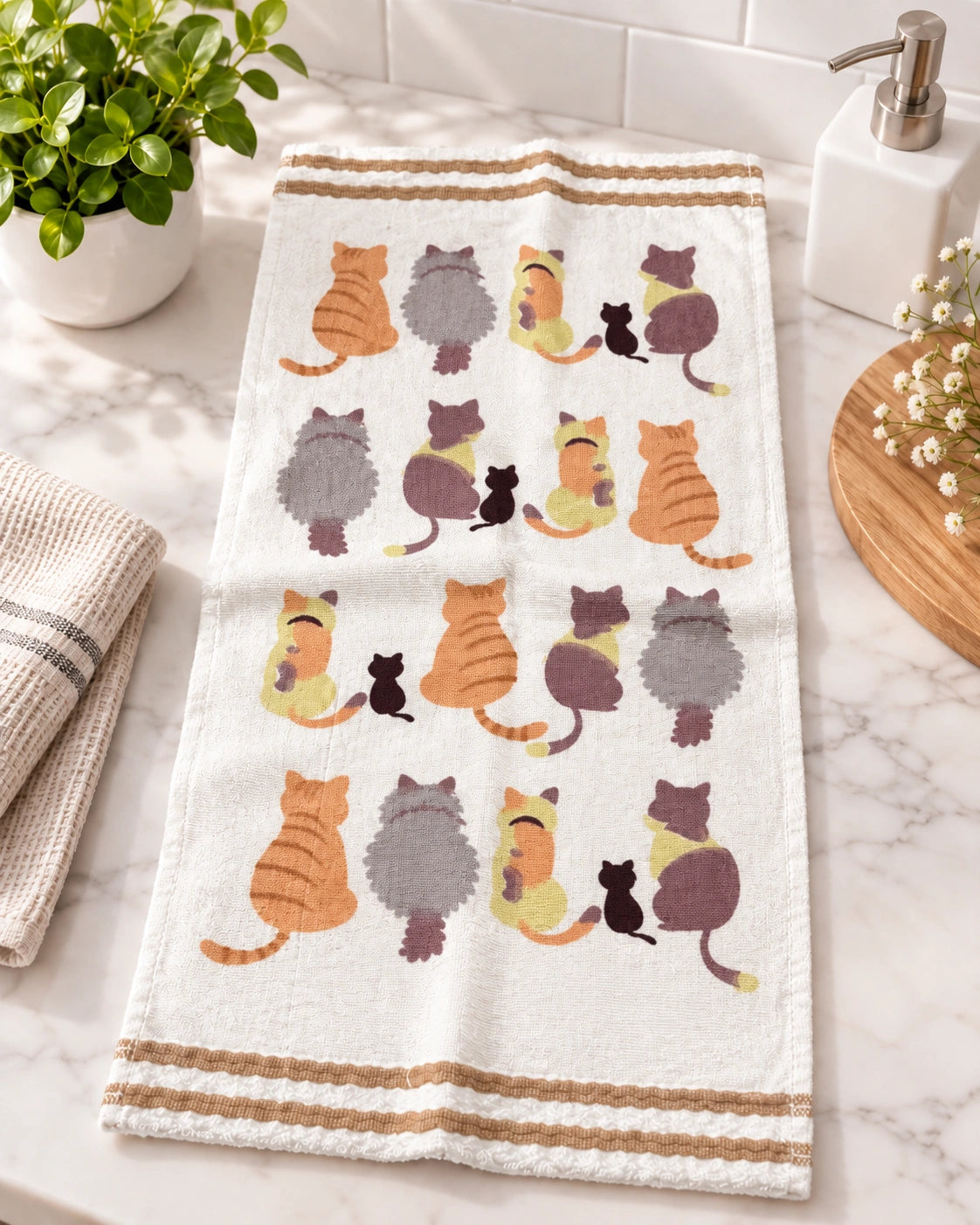 Paño de Cocina 100% Algodón Ultra Absorbente – Diseño Gatitos de Espalda