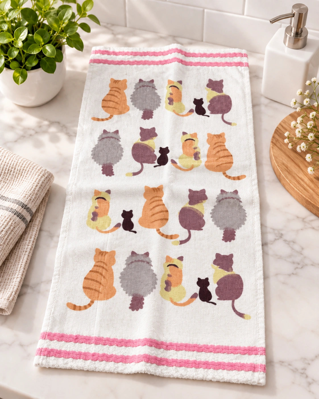 Paño de Cocina 100% Algodón Ultra Absorbente – Diseño Gatitos de Espalda