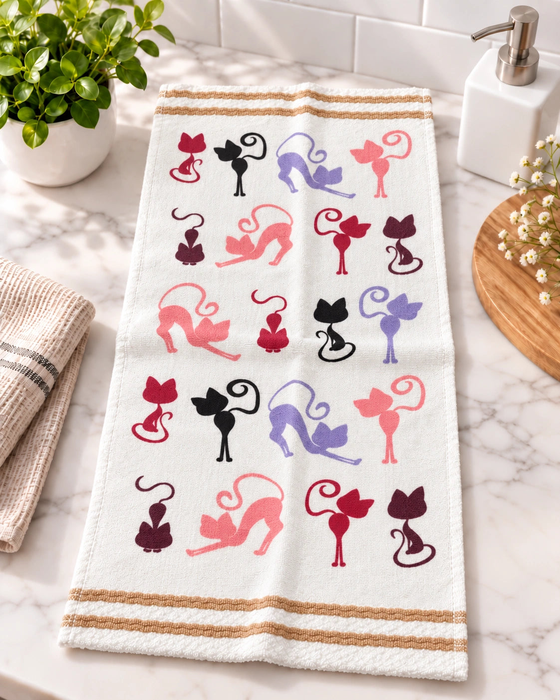 Paño de Cocina 100% Algodón Ultra Absorbente – Diseño Siluetas de Gatitos