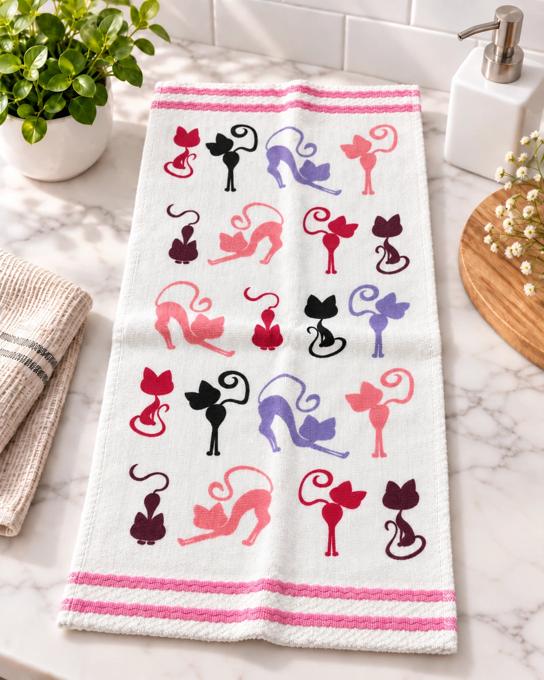 Paño de Cocina 100% Algodón Ultra Absorbente – Diseño Siluetas de Gatitos