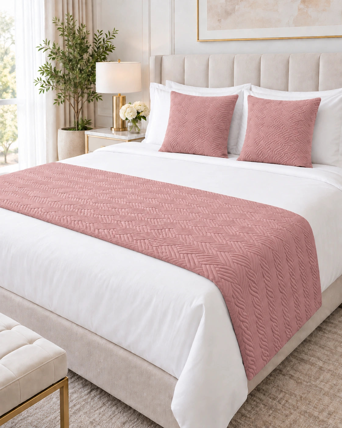 Set Piecera Decorativa + 2 Fundas de Almohada – Modelo Trenza