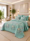 Quilt de Verano 2 plazas Magnolia Aqua Floral 5 Piezas