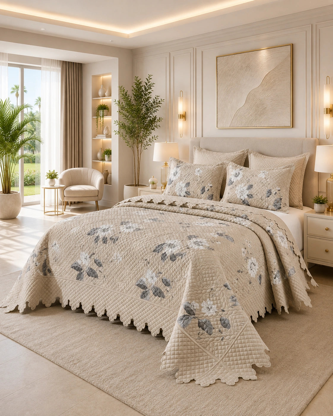 Quilt de Verano 2 plazas Magnolia Ivory Floral 5 Piezas
