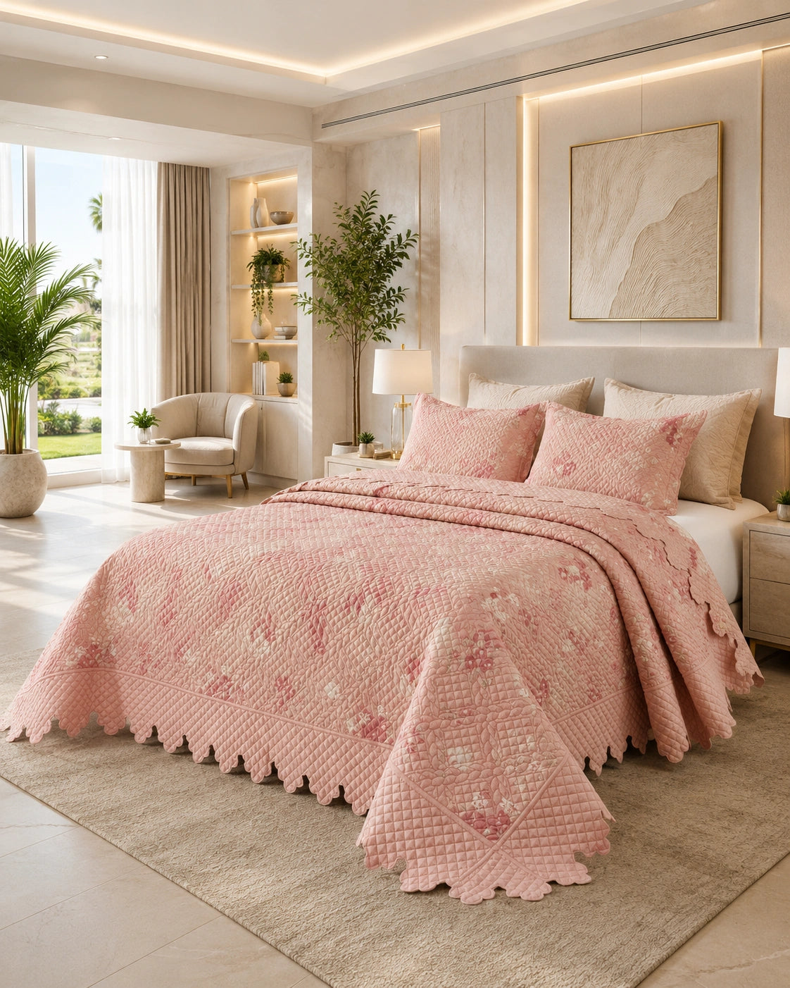 Quilt de Verano 2 plazas Magnolia Pink Bloom 5 Piezas