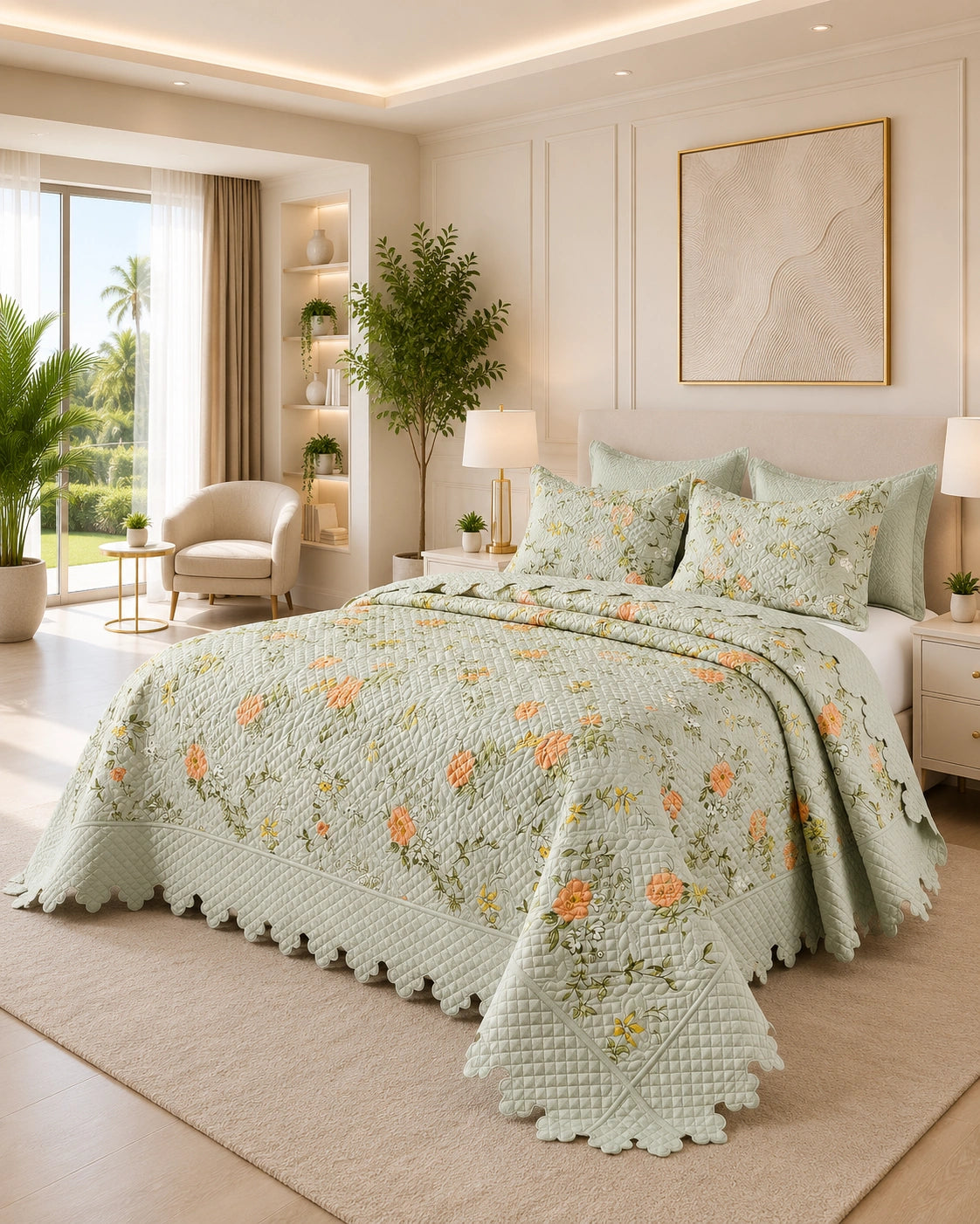 Quilt de Verano 2 plazas Magnolia Mint Garden 5 Piezas