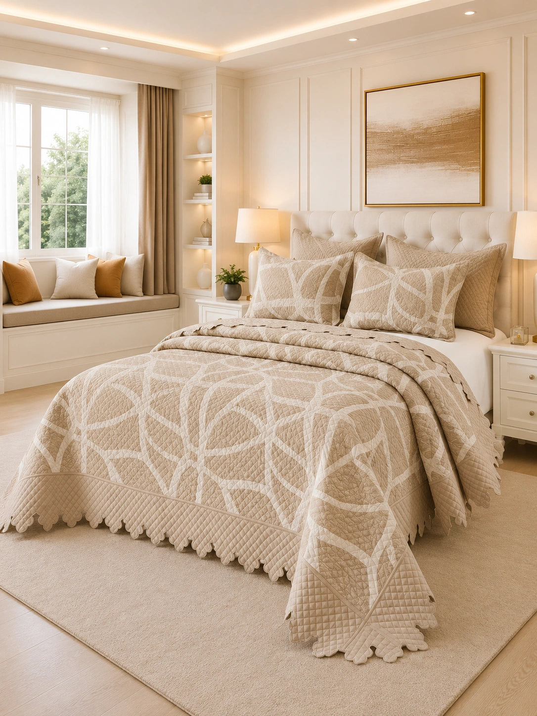 Quilt de Verano King Magnolia Ivory Lattice 5 Piezas