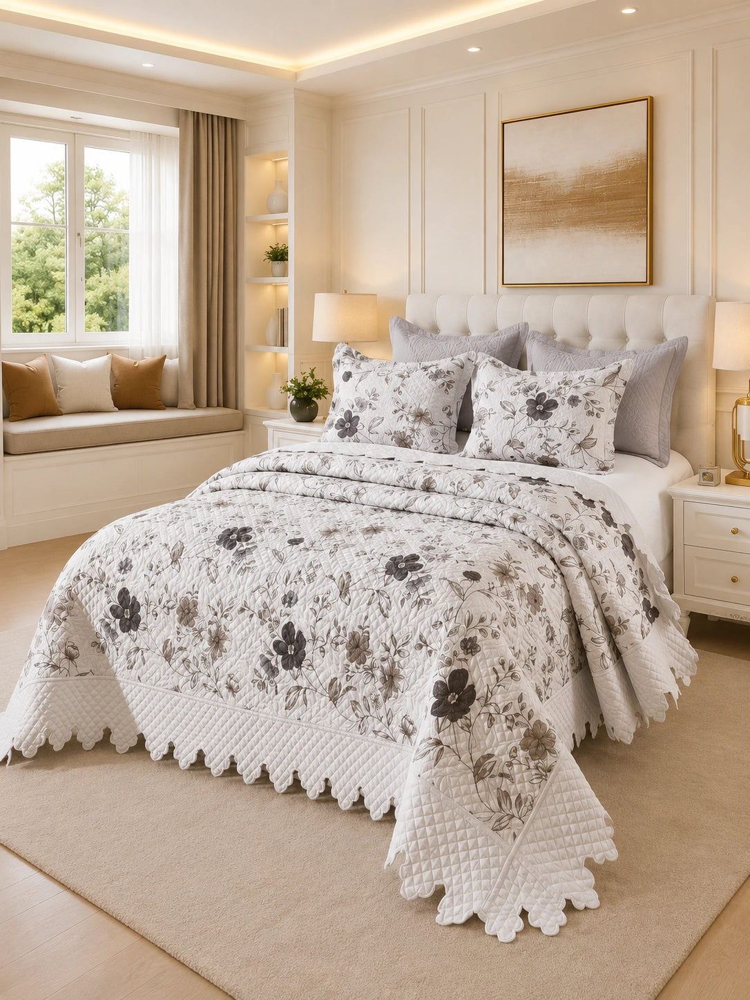 Quilt de Verano King Magnolia Black Bloom 5 Piezas