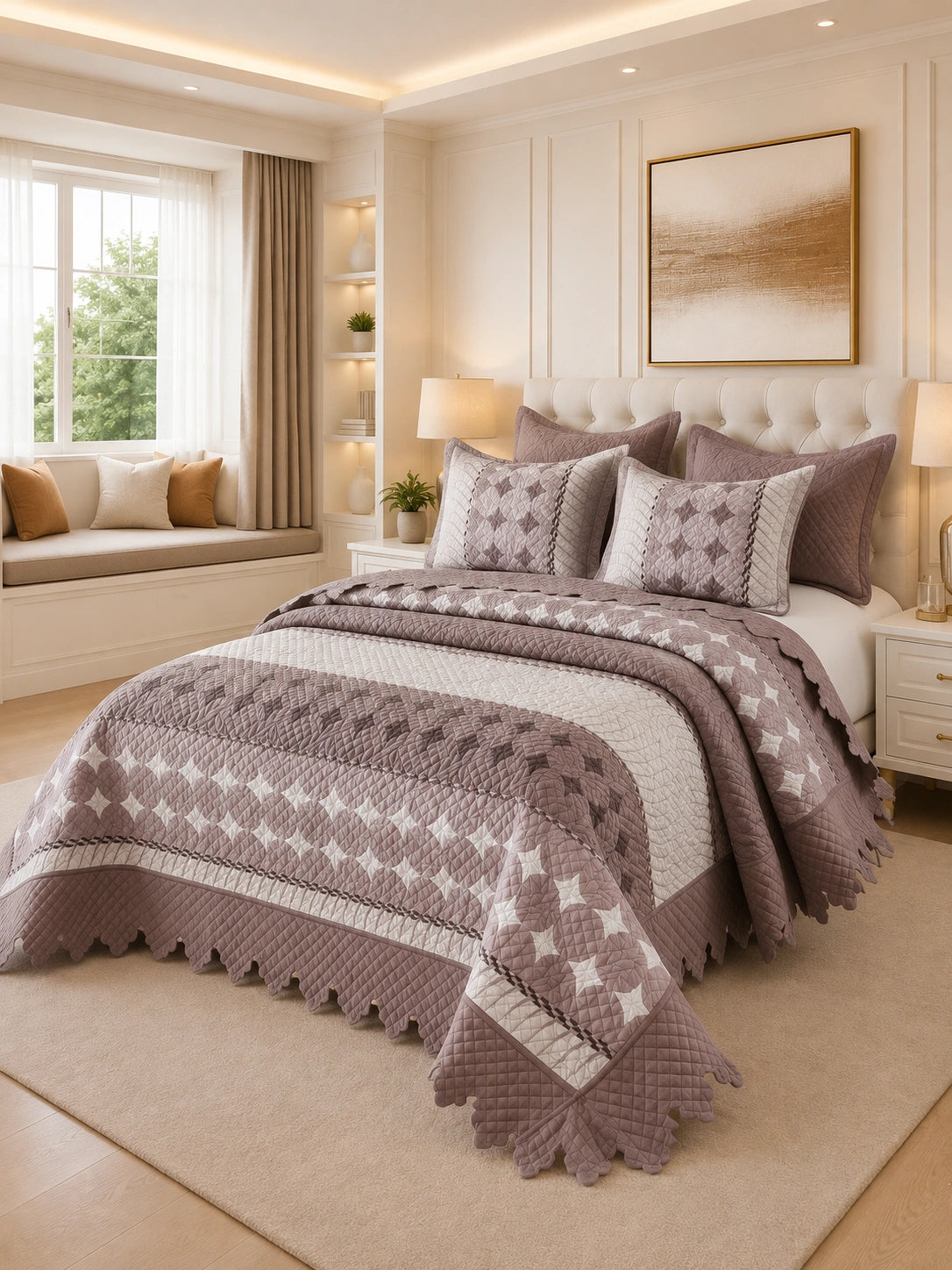 Quilt de Verano King Magnolia Mauve Patch 5 Piezas