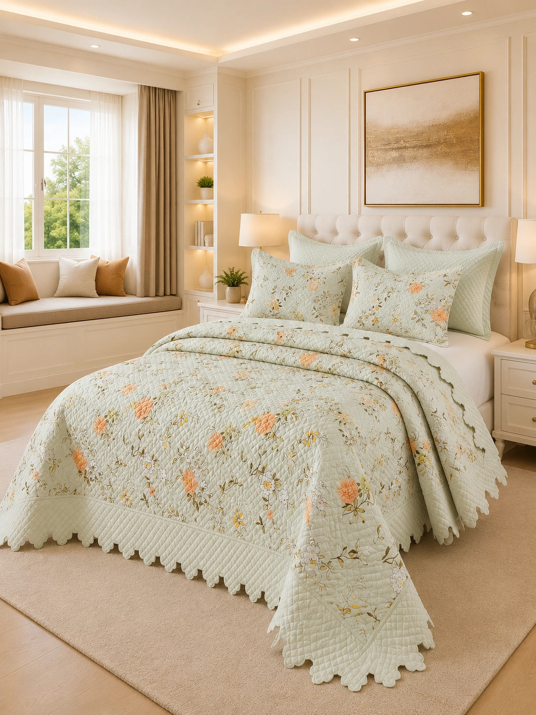 Quilt de Verano King Magnolia Mint Bloom 5 Piezas
