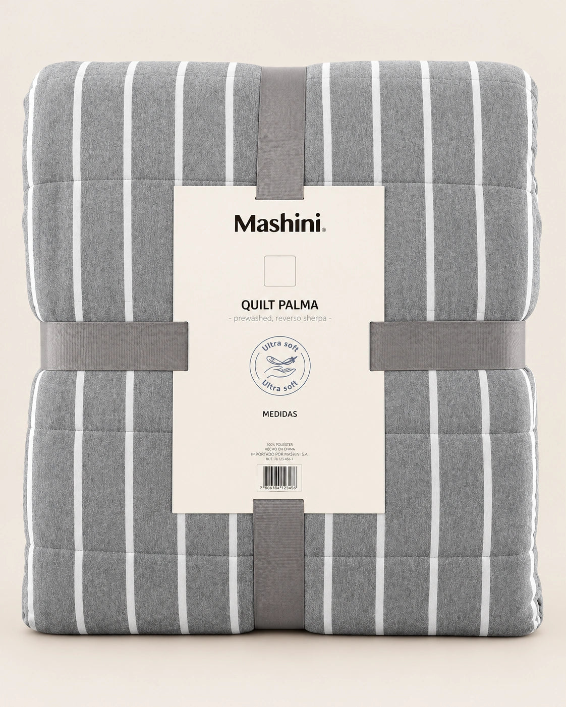 Quilt Palma King Gris con Líneas – Reverso Sherpa