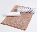 Set de Baño Mashini 4 Piezas Beige – Cortina Estampada y Piso Chenille