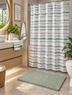 Set de Baño Mashini 6 Piezas Celeste – Cortina Botánica y Accesorios