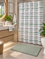 Set de Baño Mashini 6 Piezas – Cortina a Rayas y Accesorios