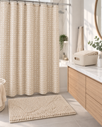 Set de Baño Mashini Gris (15 Piezas) – Cortina, Alfombra y Organizador