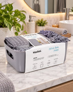 Set de Baño Mashini Gris (15 Piezas) – Cortina, Alfombra y Organizador