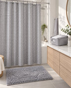 Set de Baño Mashini Gris (15 Piezas) – Cortina, Alfombra y Organizador