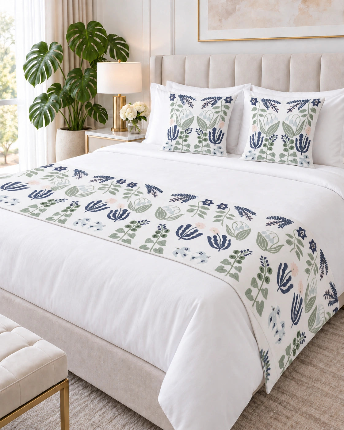 Set Piecera Estampada + 2 Fundas de Almohada – Modelo Botánica
